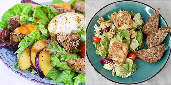 Lower Carb-Brot als Beilage zu Salat und Croutons