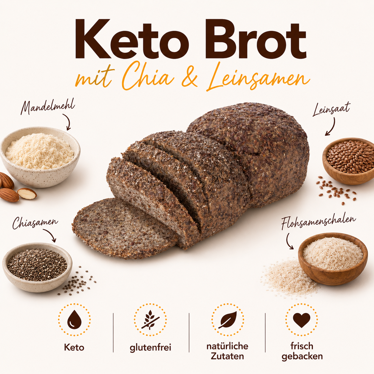 Lower Carb Brot Chia & Leinsamen - Tschakka