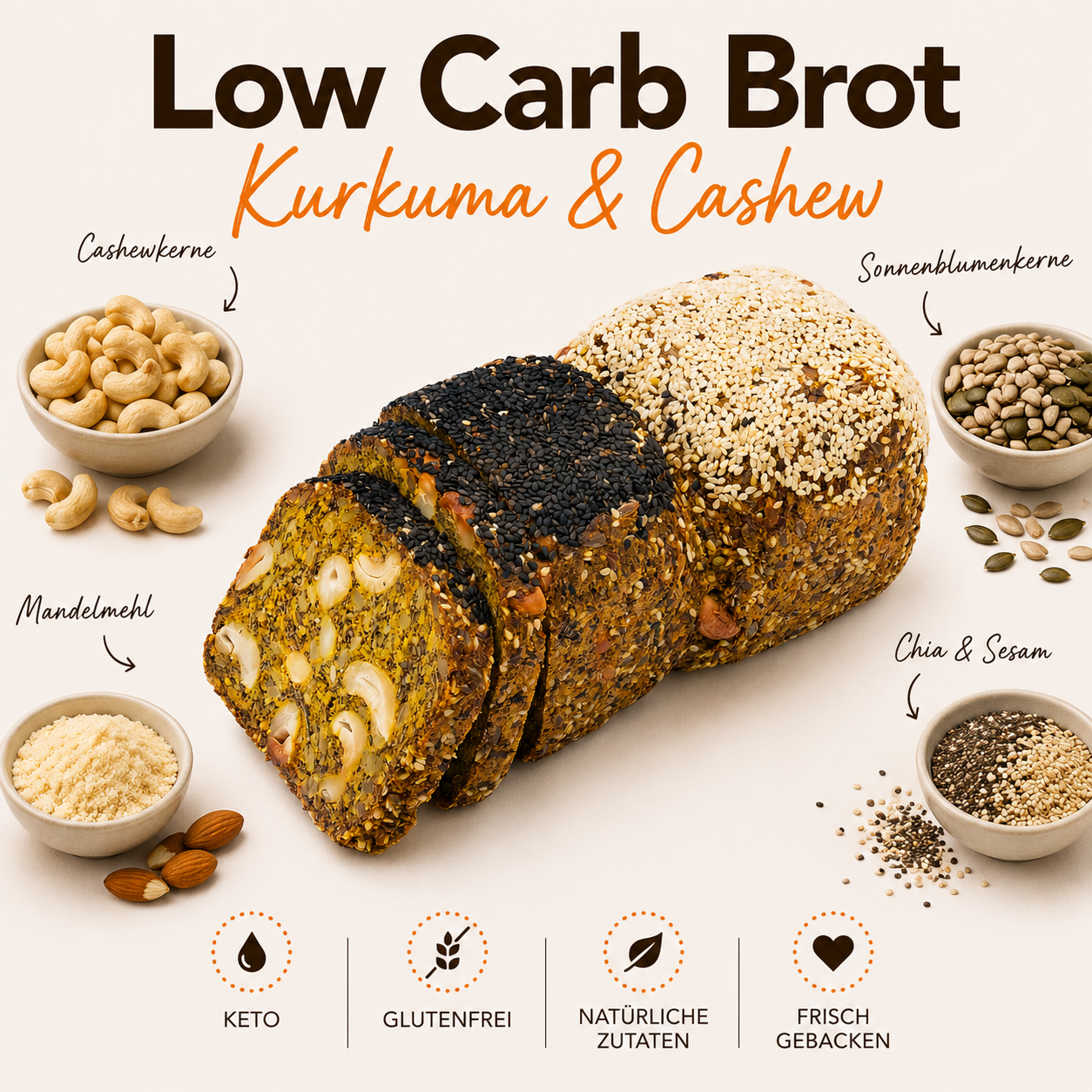 Lower Carb Brot "Kurkuma & Cashew" - Golden Slice